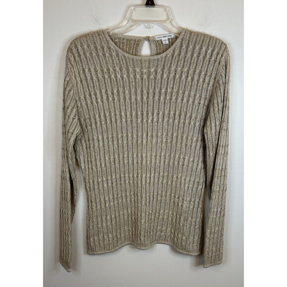 James Perse Beige Cable Knit Pullover Sweater Women 3 Large Crew Neck Classic - Picture 1 of 9